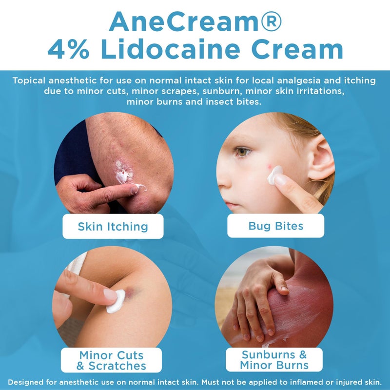 AneCream كريم أني كريم 4% ليدوكائين - كريم تخدير موضعي ليدوكائين - كريم تخدير موضعي متاح بدون وصفة طبية للحكة، الجروح الصغيرة والخدوش، لدغات الحشرات وحروق الشمس الطفيفة (0.5 أونصة / 15 جرام) - Image 2